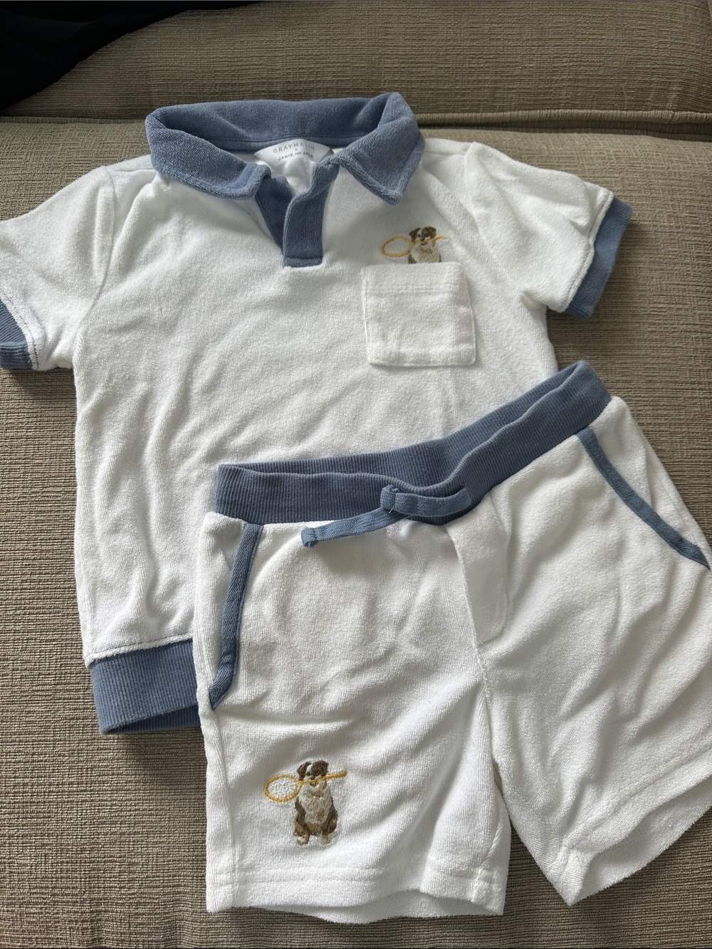 Janie & Jack x Gray Malin Tennis Dog Terry Polo & Shorts Set  size 2T